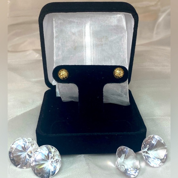 14K YELLOW GOLD etched dome studs dormelonas REAL GOLD - Picture 2 of 11